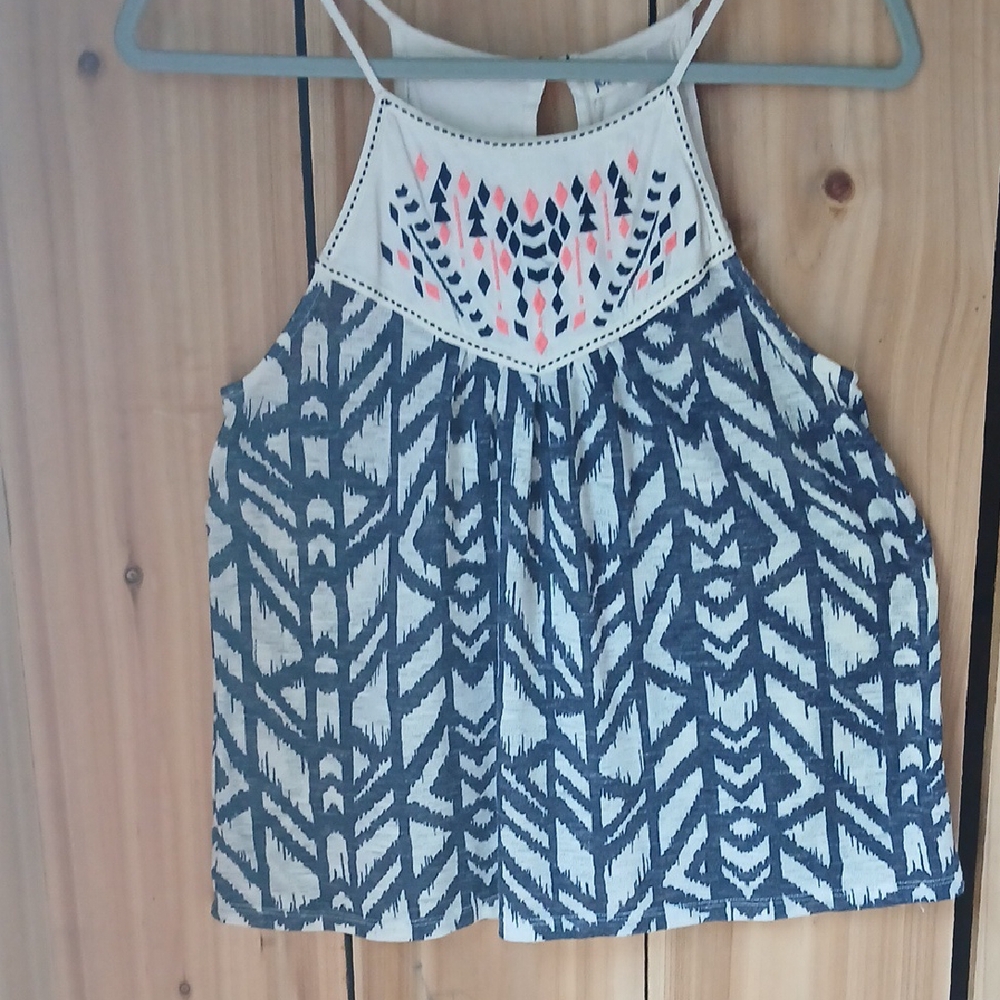 Jolt Blue and White Tribal Top